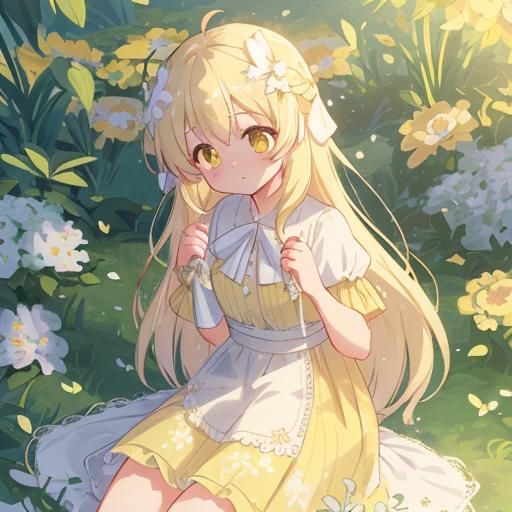 Anime Girl Having Picnic in Lush Meadow
