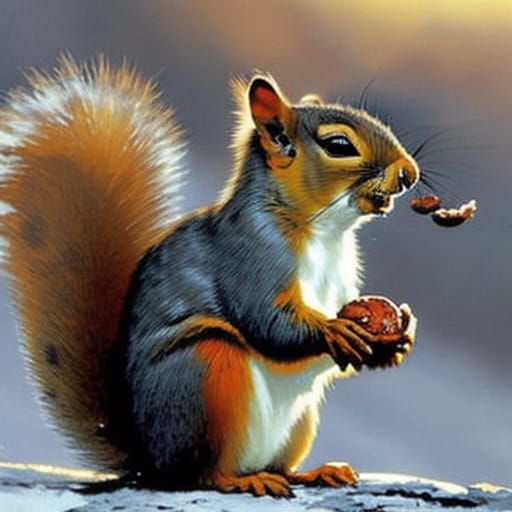 Squirrel Eating Nut in Enki Bilal Style