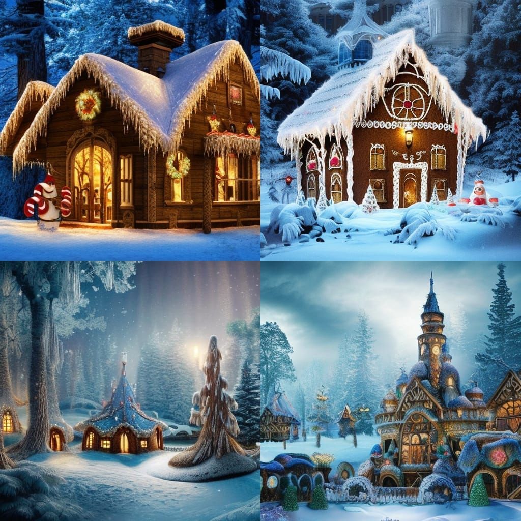 Enchanted gingerbread house in thr snow