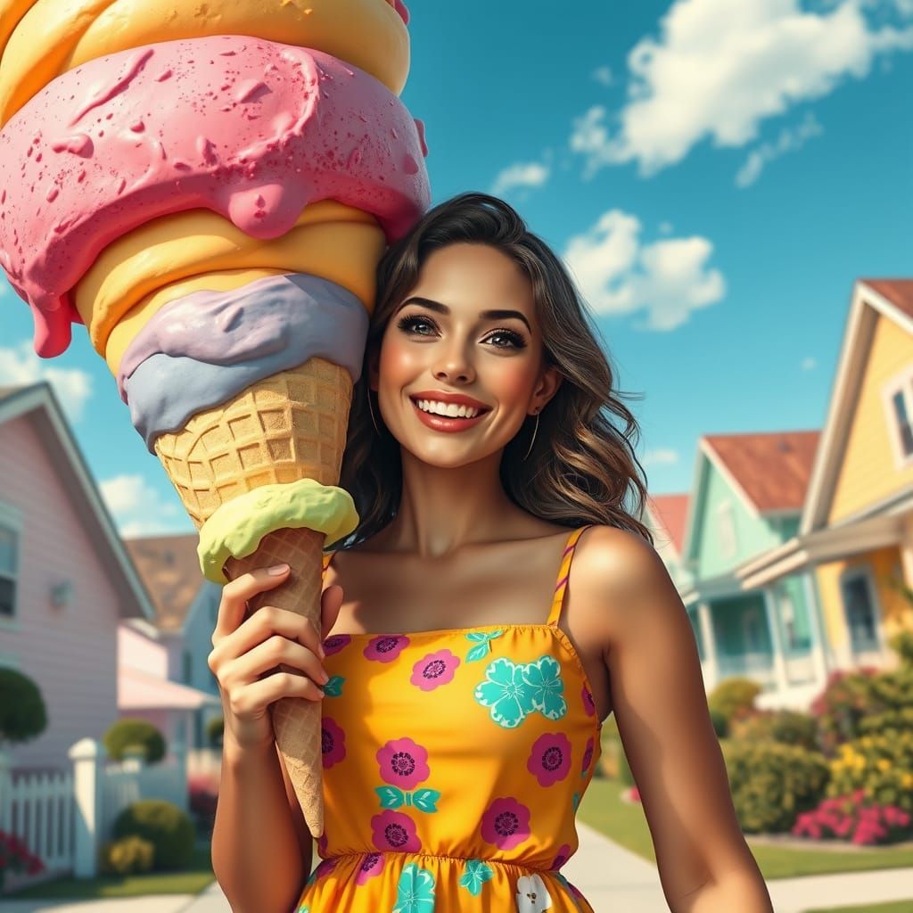 Woman with Enormous Ice Cream Cone