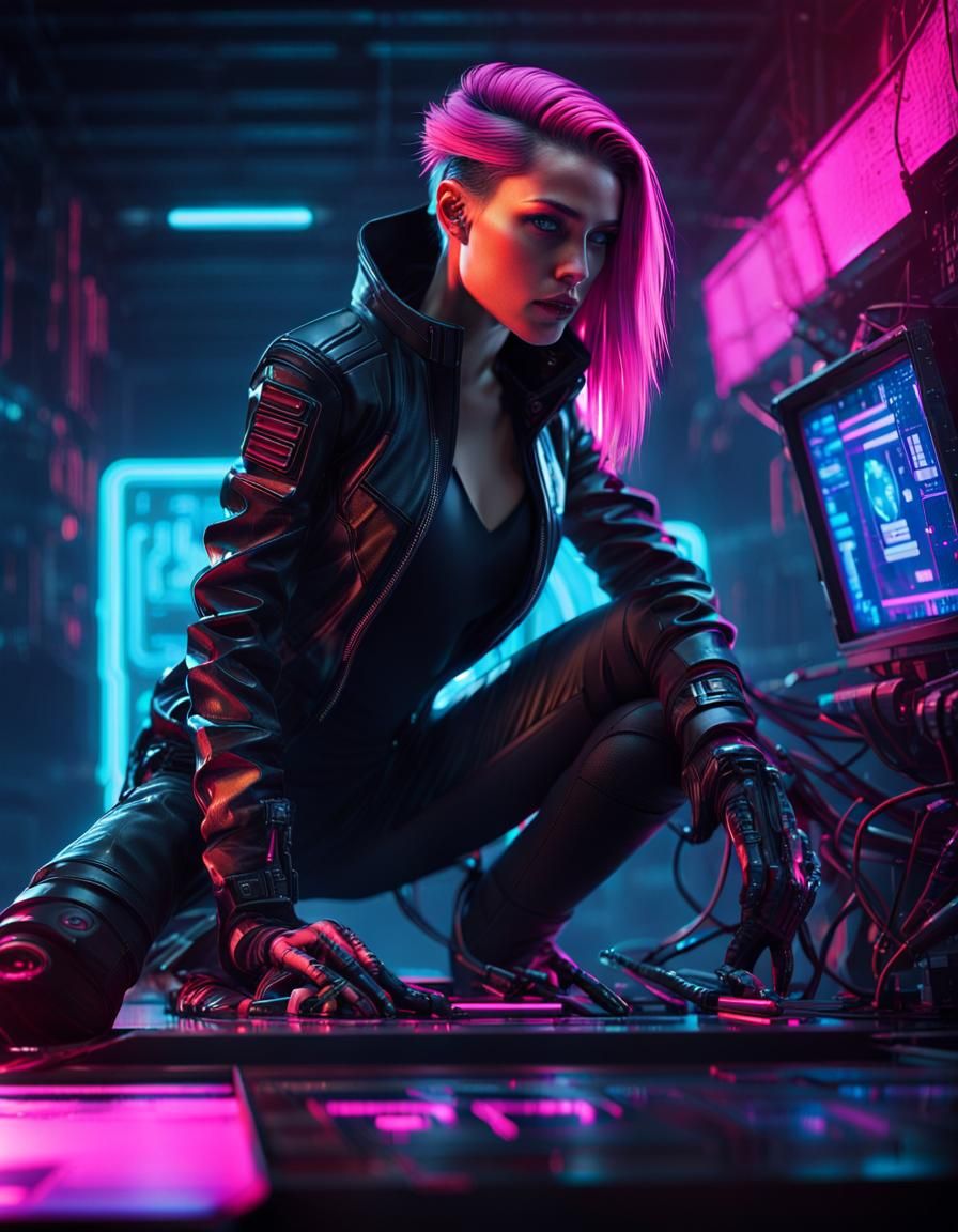 Android Hacker in Gritty Cyberpunk Concept Art