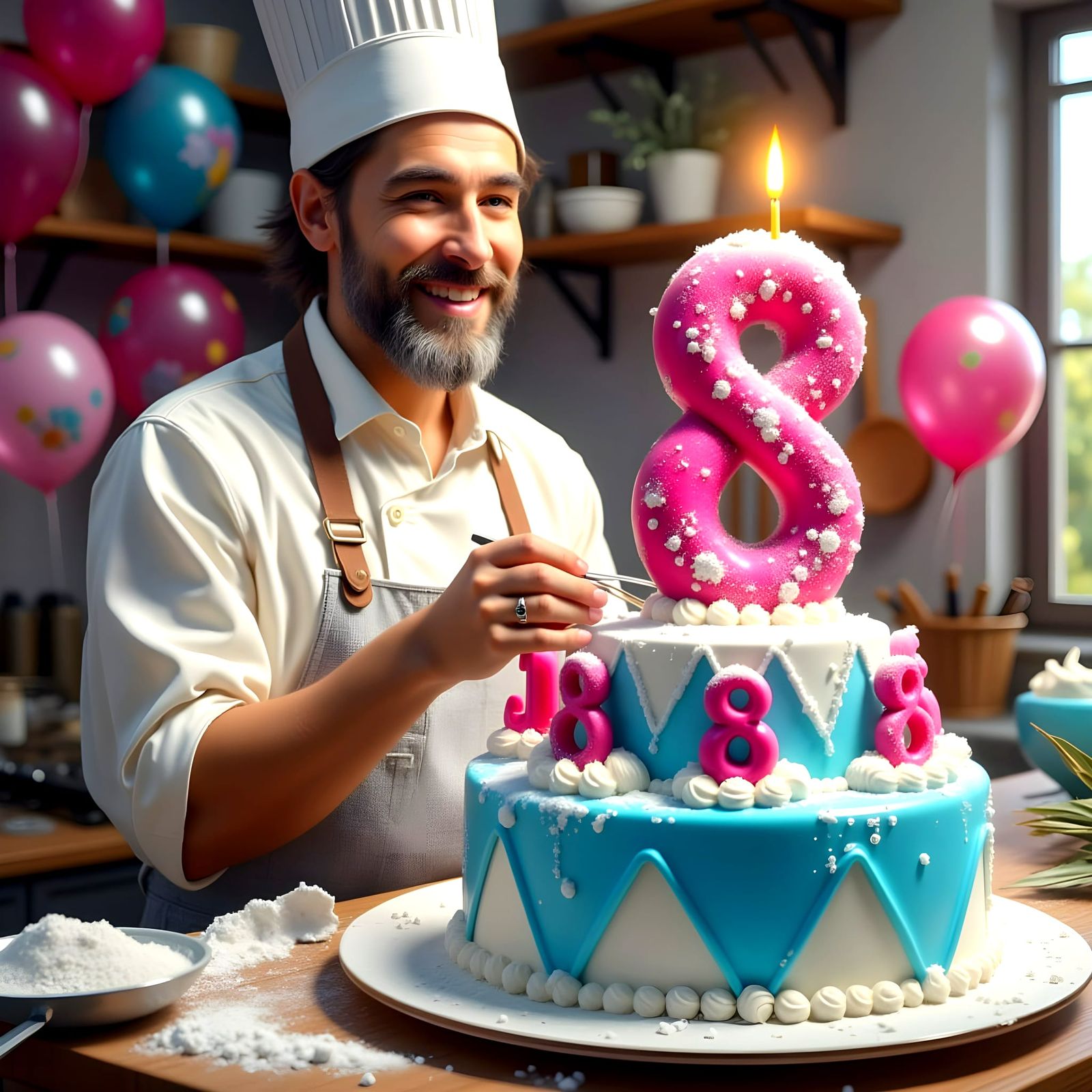Happy Baker Creates Birthday Masterpiece with Number 8 Ballo...