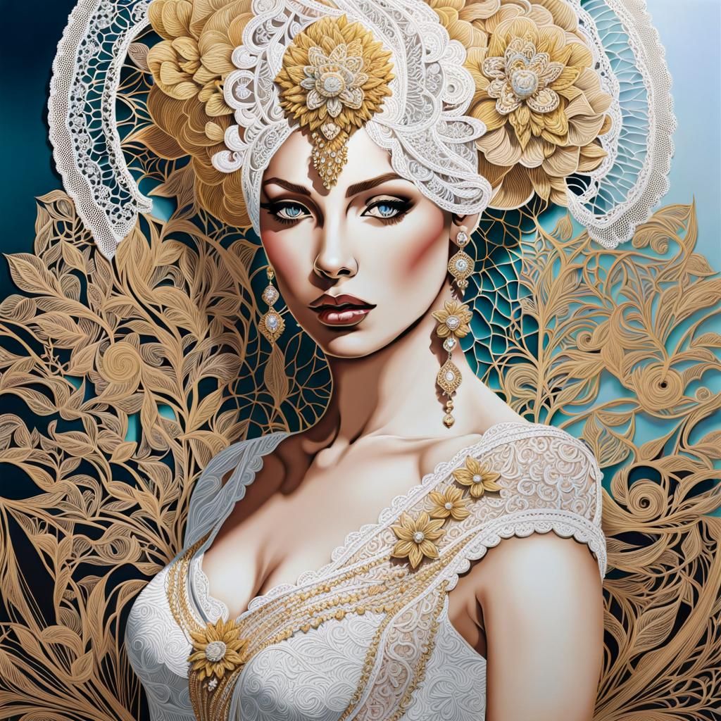 Lacecore Bride Portrait in Collage Artwork