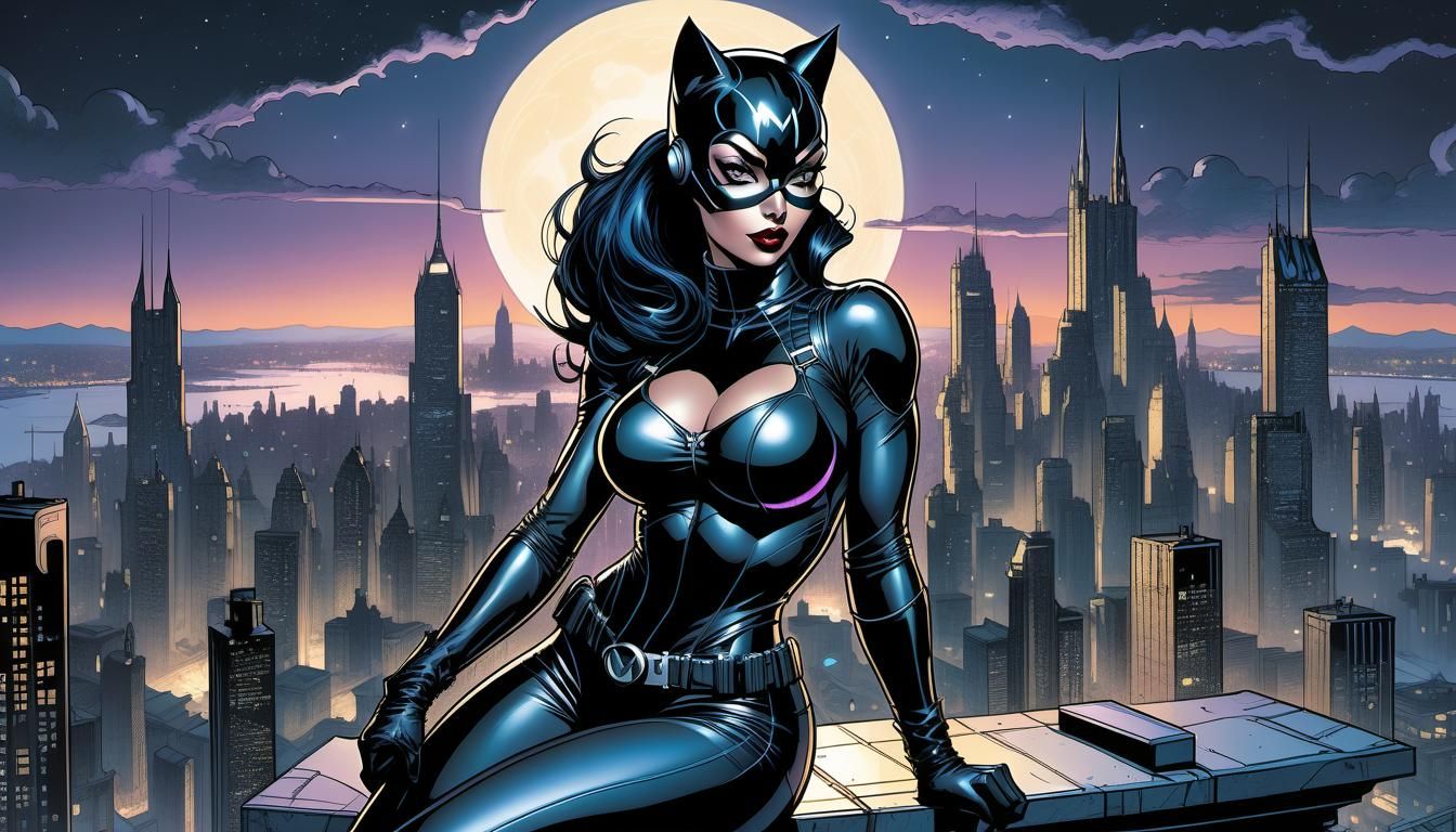 Catwoman in Cyberpunk Gotham, Digital Art