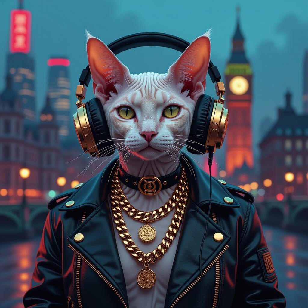 Devon Rex Cat Rocks London in Hyper-Realistic Style