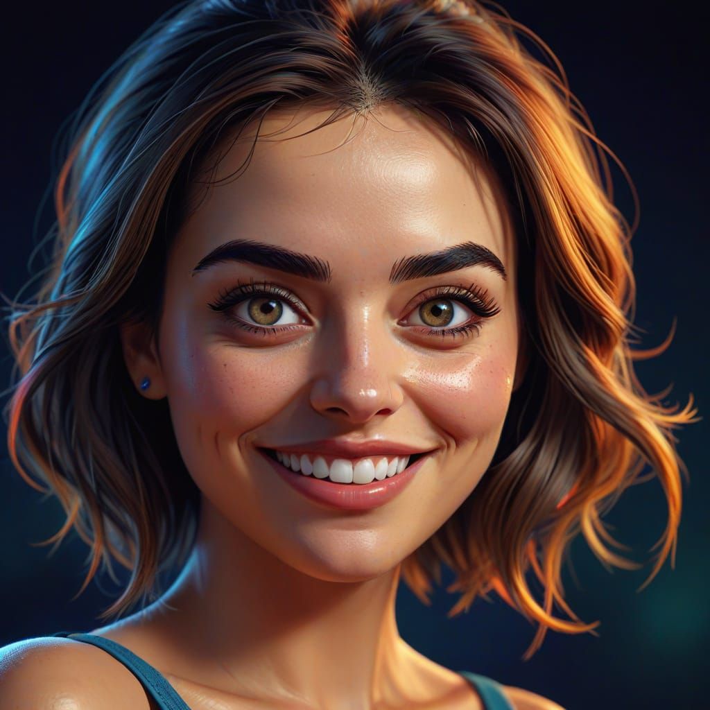 Colorful Caricature of Ana de Armas in Digital Art Style