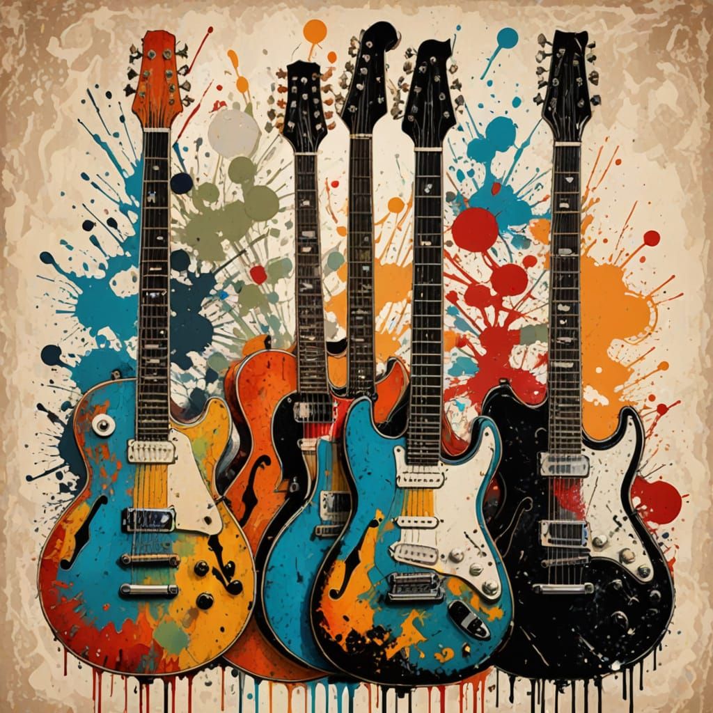 Vintage Guitars in Retro Pop Art Style