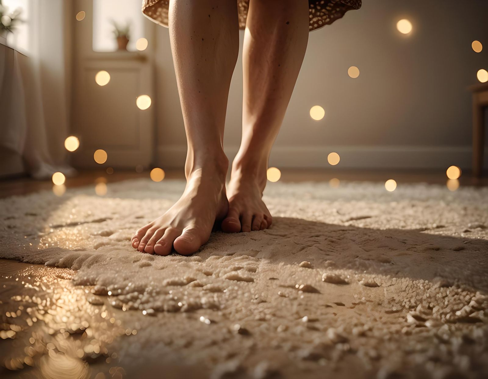 Brunette Woman's Bare Feet: Detailed Mixed Media Art