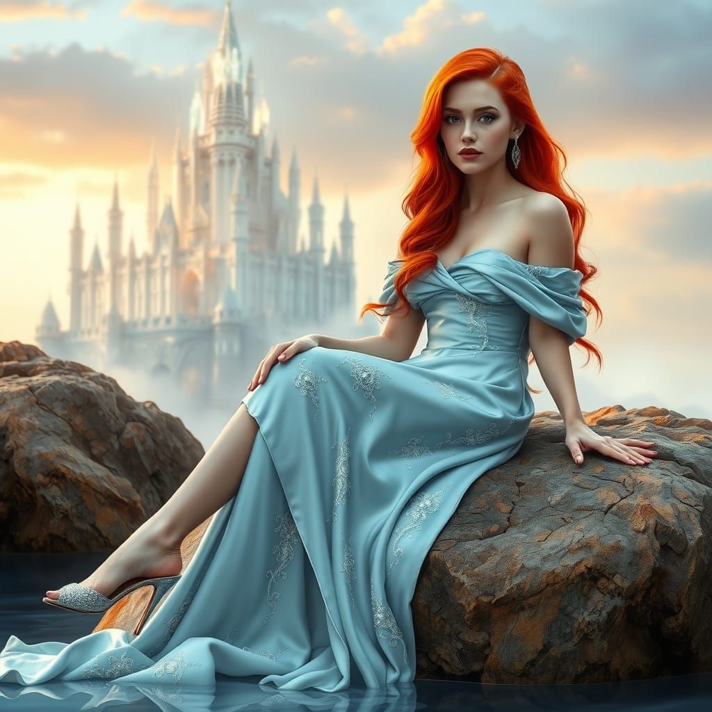 Enchanted Fantasy Maiden in Ethereal Gown Beside Glittering ...