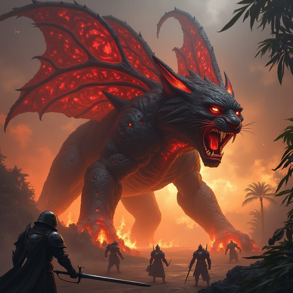 Cyberpunk Dark Fantasy Jaguar-Rafflesia Monster Unleashes Fu...