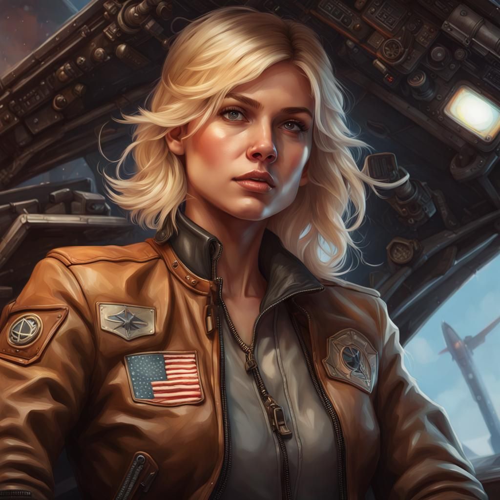 Blonde Pilot in Bomber Cockpit Portrait