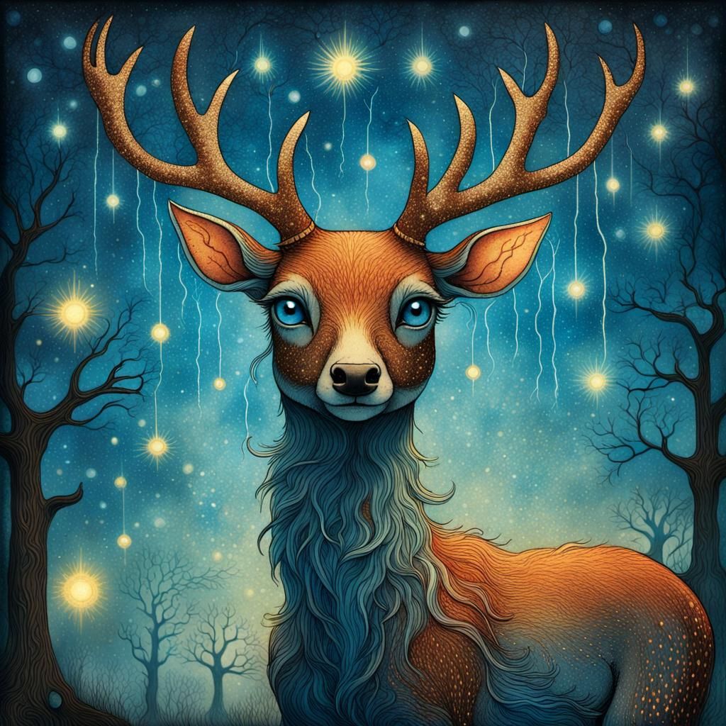 Luminescent Deer in Vintage Fairytale Style