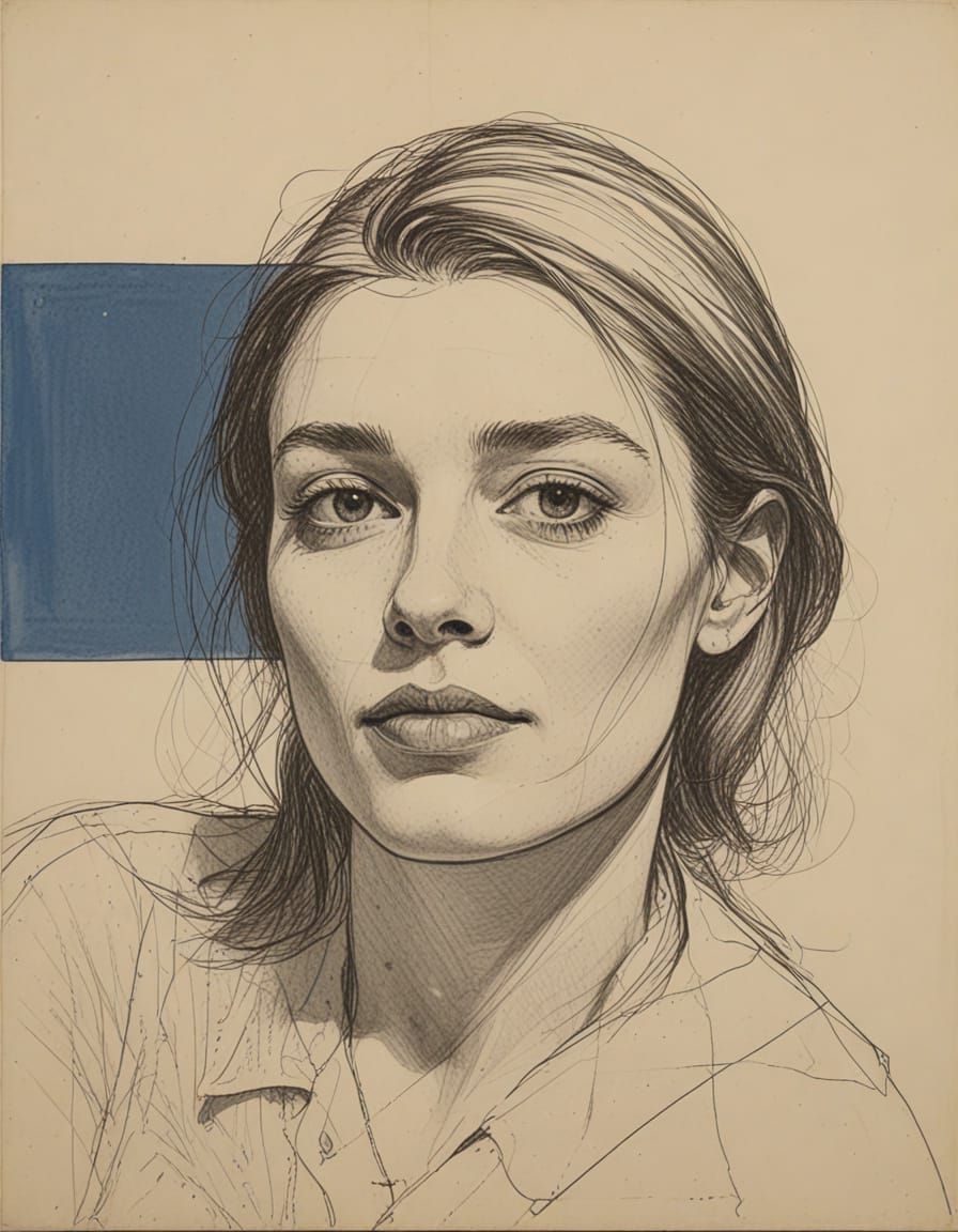Portrait in a Distinctive Blue Square Aesthetic