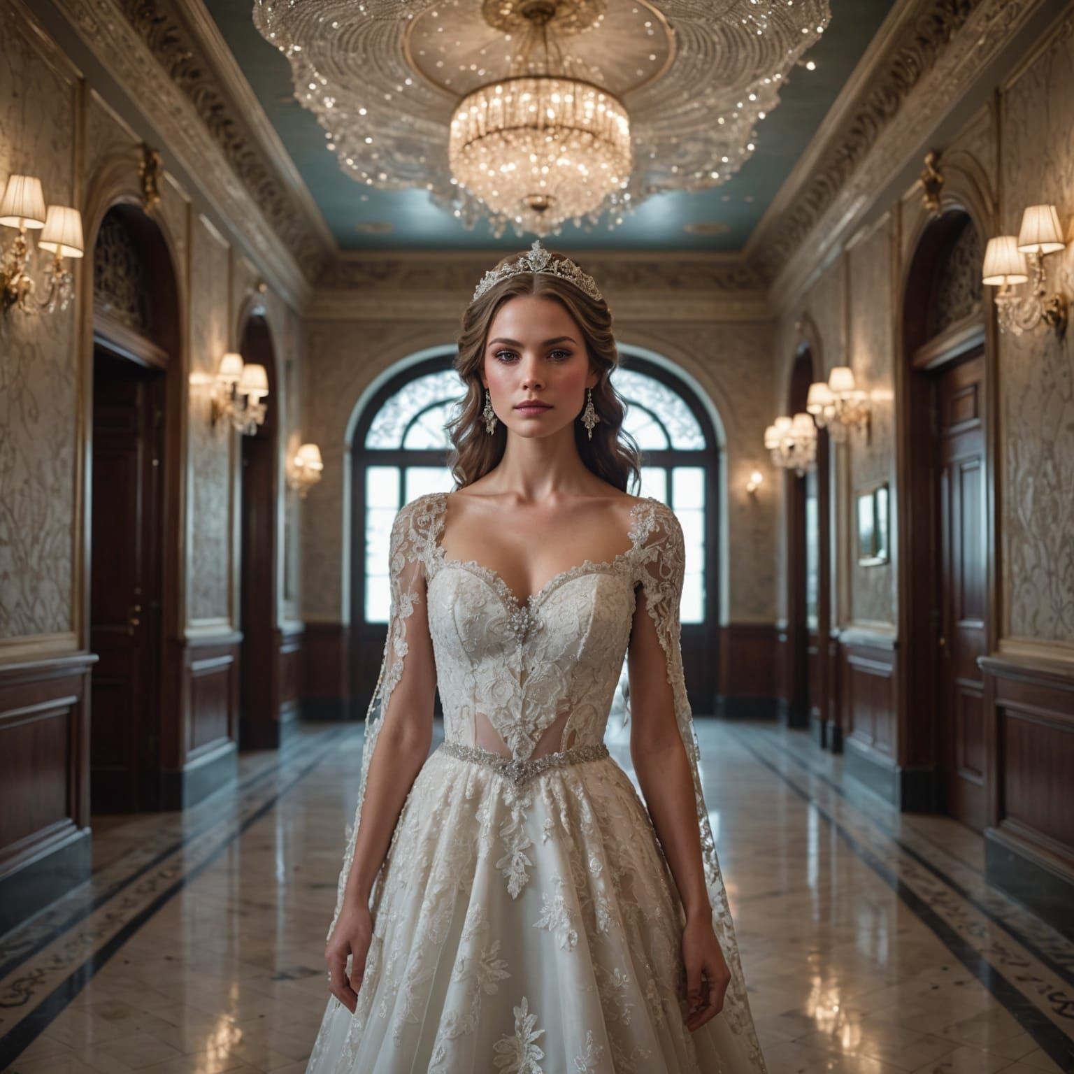 Lace-Gowned Model with Crystal Adornments: Hyperrealistic Im...