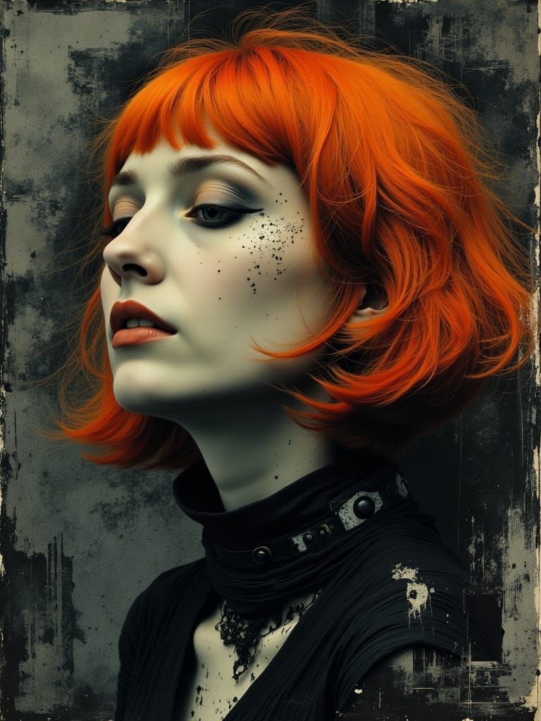 Beautiful Goth Girl Portrait with Orange Hair