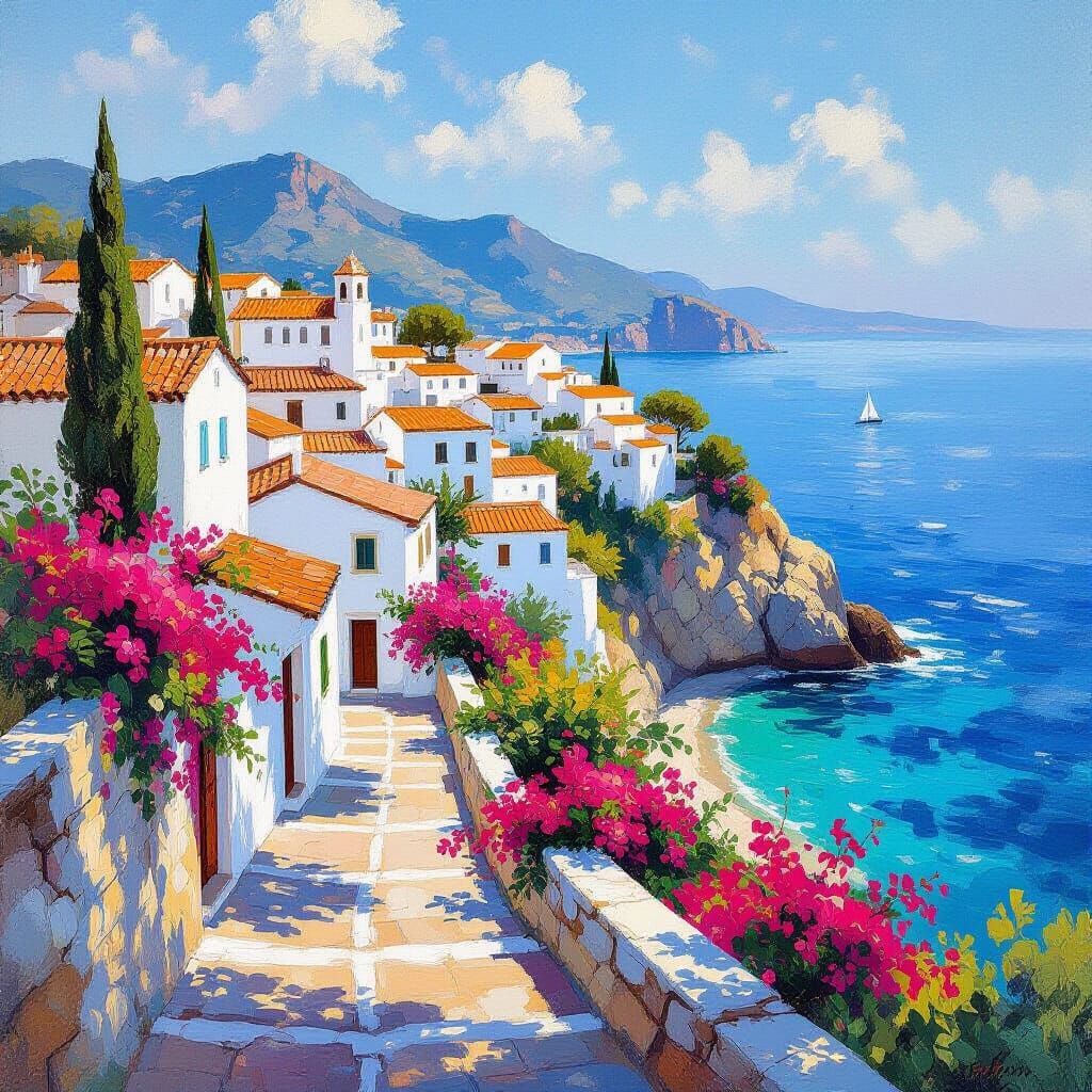 Mediterranean Coastal Village at Golden Hour