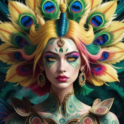 Dragon Peacock Woman Portrait in Comic Book Style