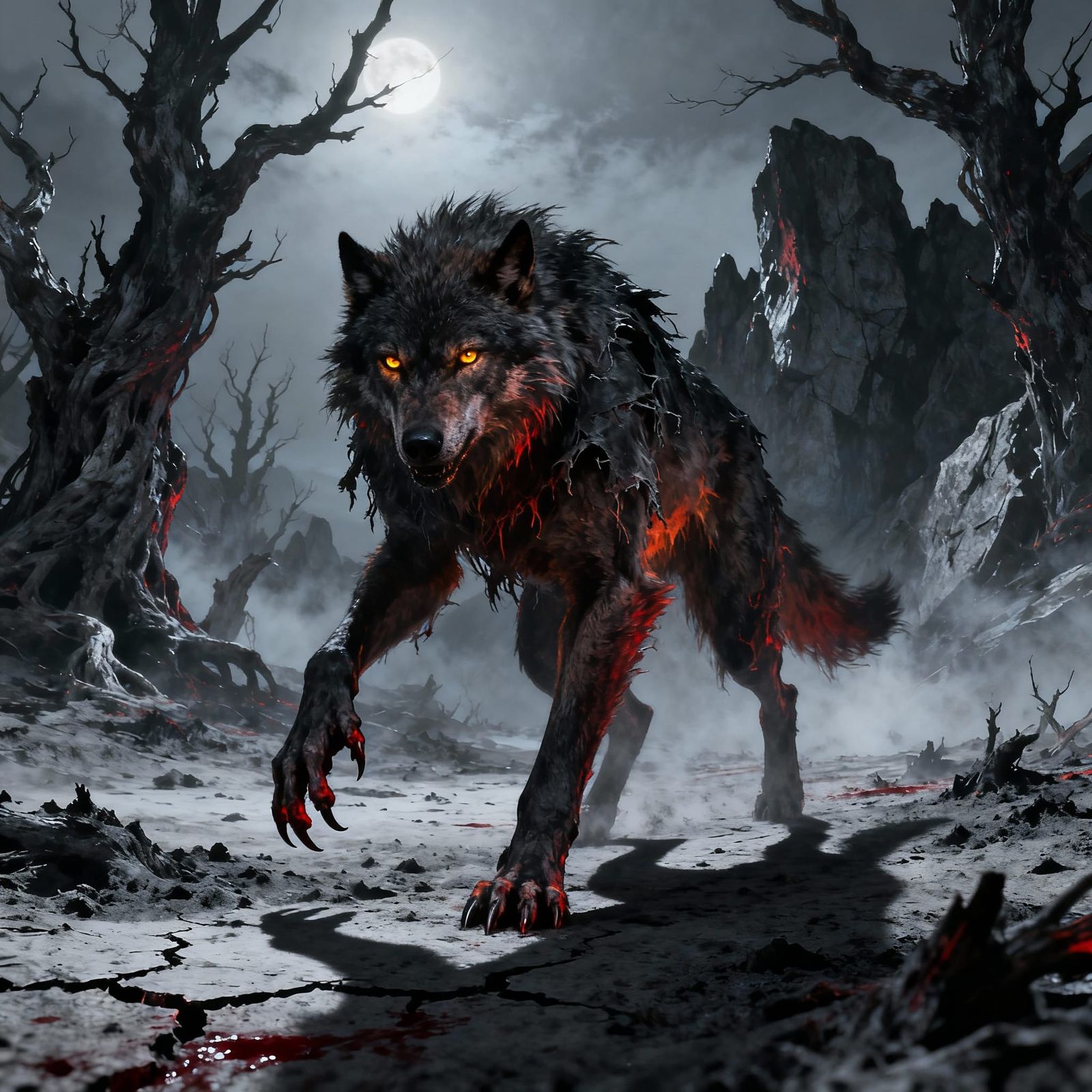Fearsome Werewolf Stalks Desolate Landscape