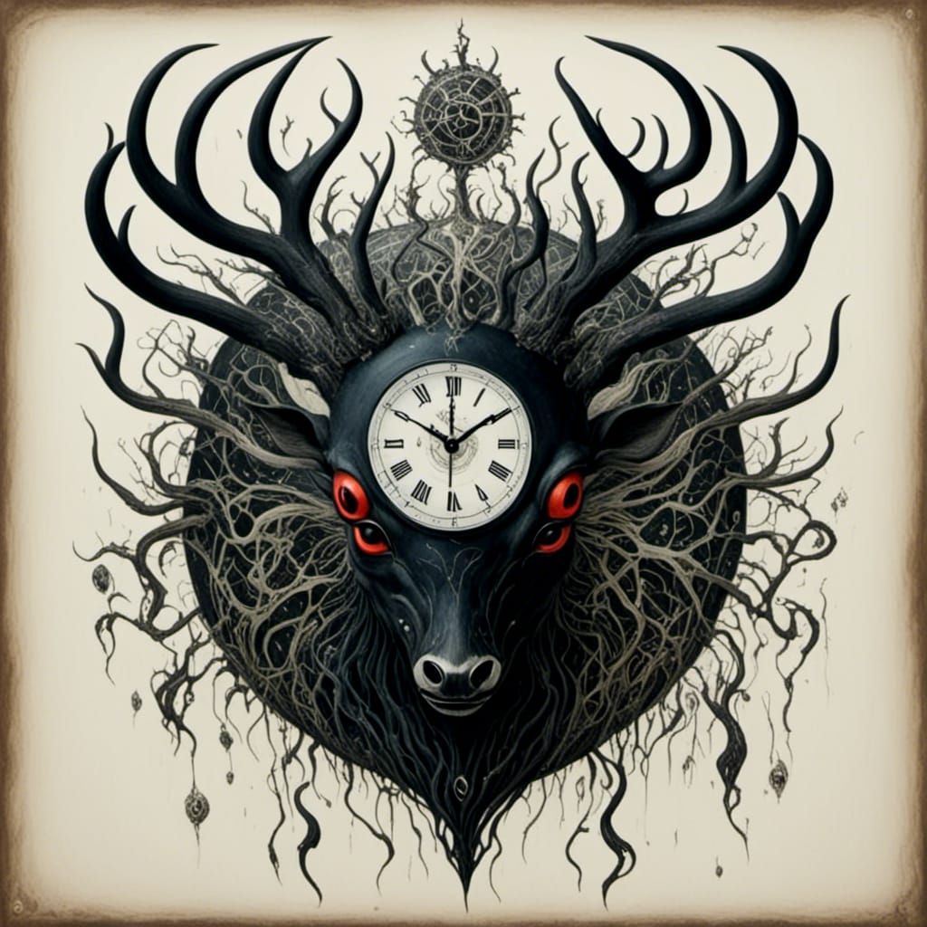 Sinister Demon Clock Face in Dark Horror Style