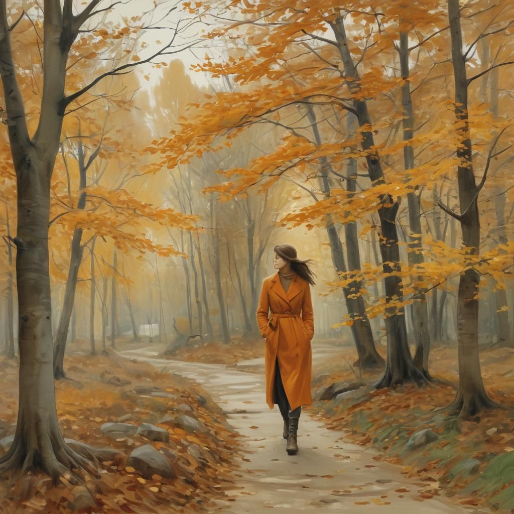 Autumnal Park Sunset: Watercolor Impression