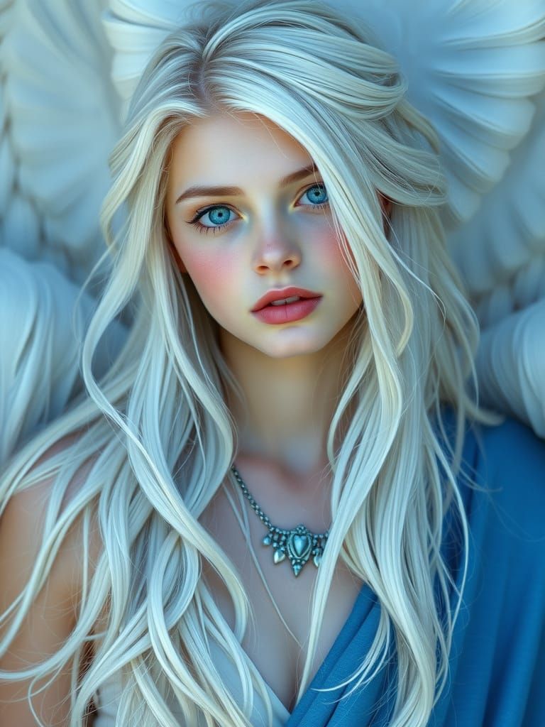 Immortal Celestial Girl with White Hair and Blue Eyes