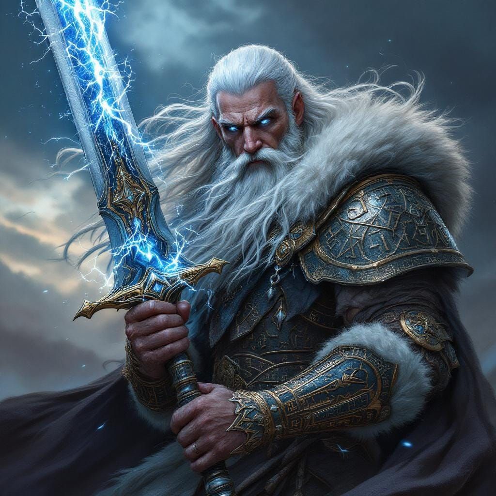 Warrior God with Magical Sword in Hyper-Realistic Style