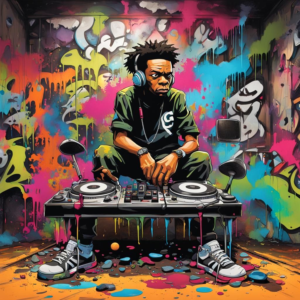 Stinkmeaner DJ in Abandoned Club Graffiti Art