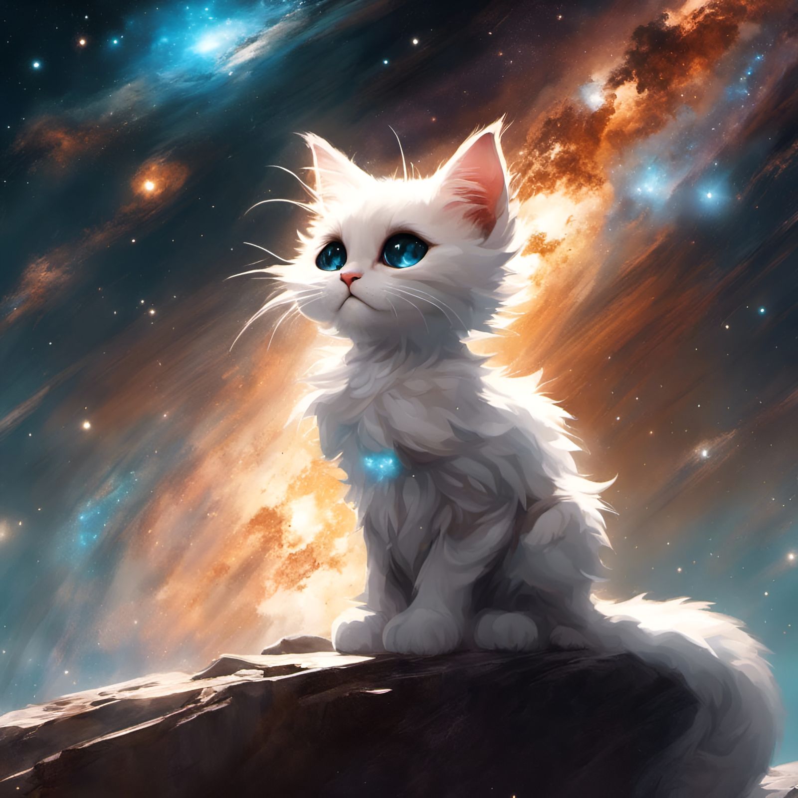 Chibi Cat in Milky Way Galaxy: Detailed 3D Art