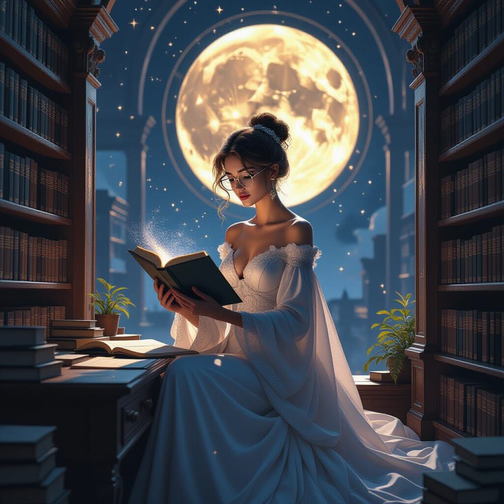 Celestial Librarian Catalogs Stardust Books: Matte Painting