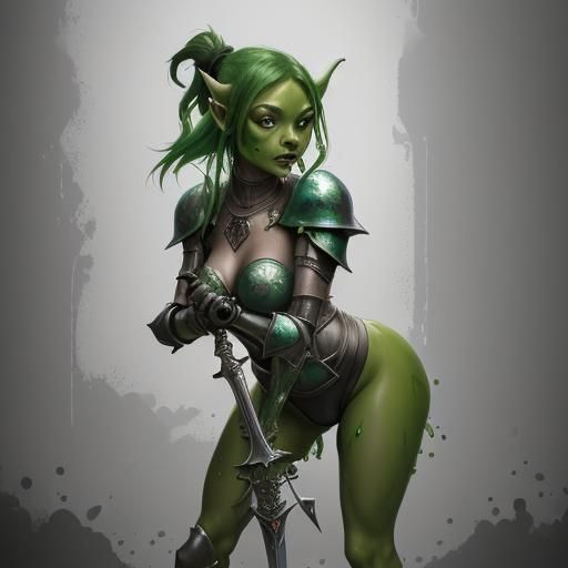 Female Goblin Warrior in Shining Armor