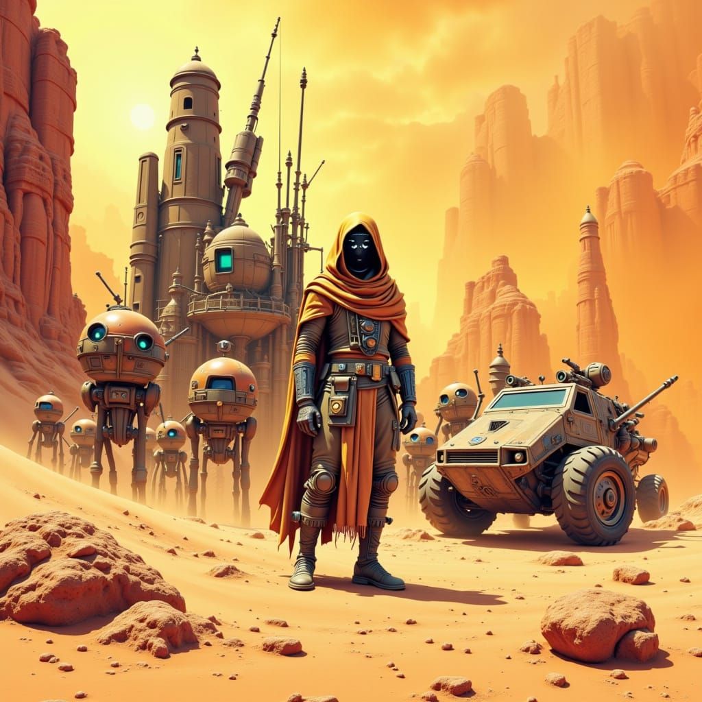 Jawa in Desert Landscape: Moebius-Inspired Art