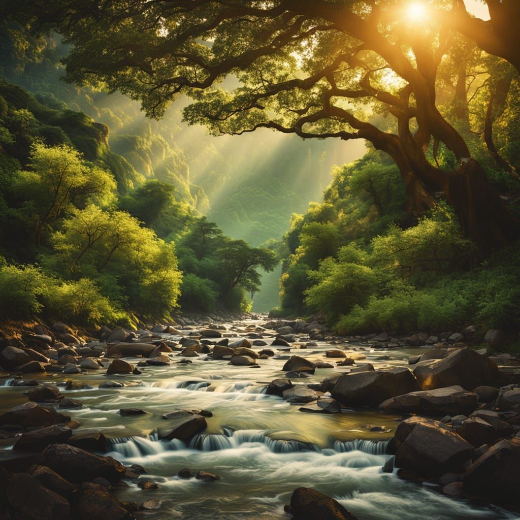 River Valley Landscape in National Geographic Style