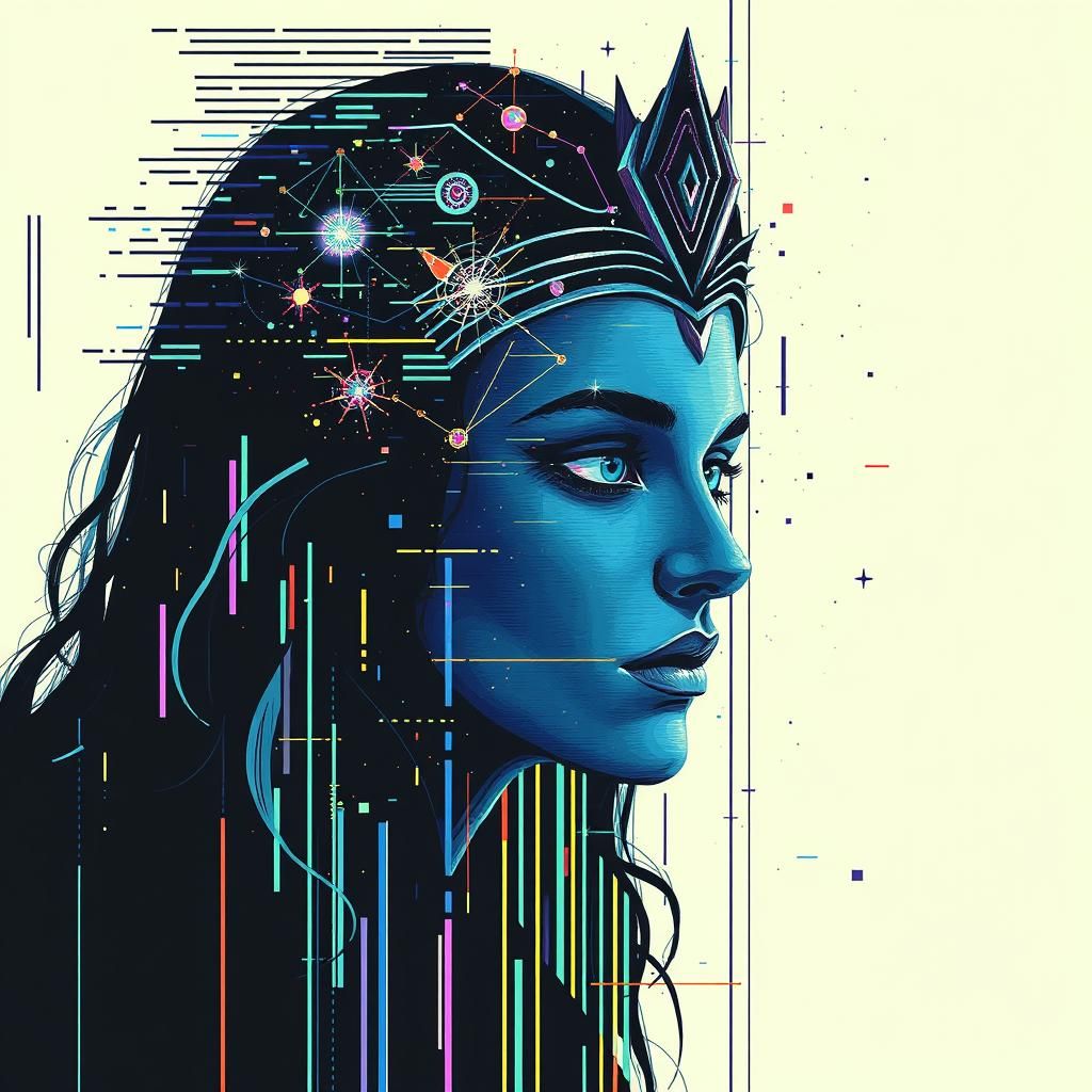 Abstract Glitch Art Constellation in Indigocore Style