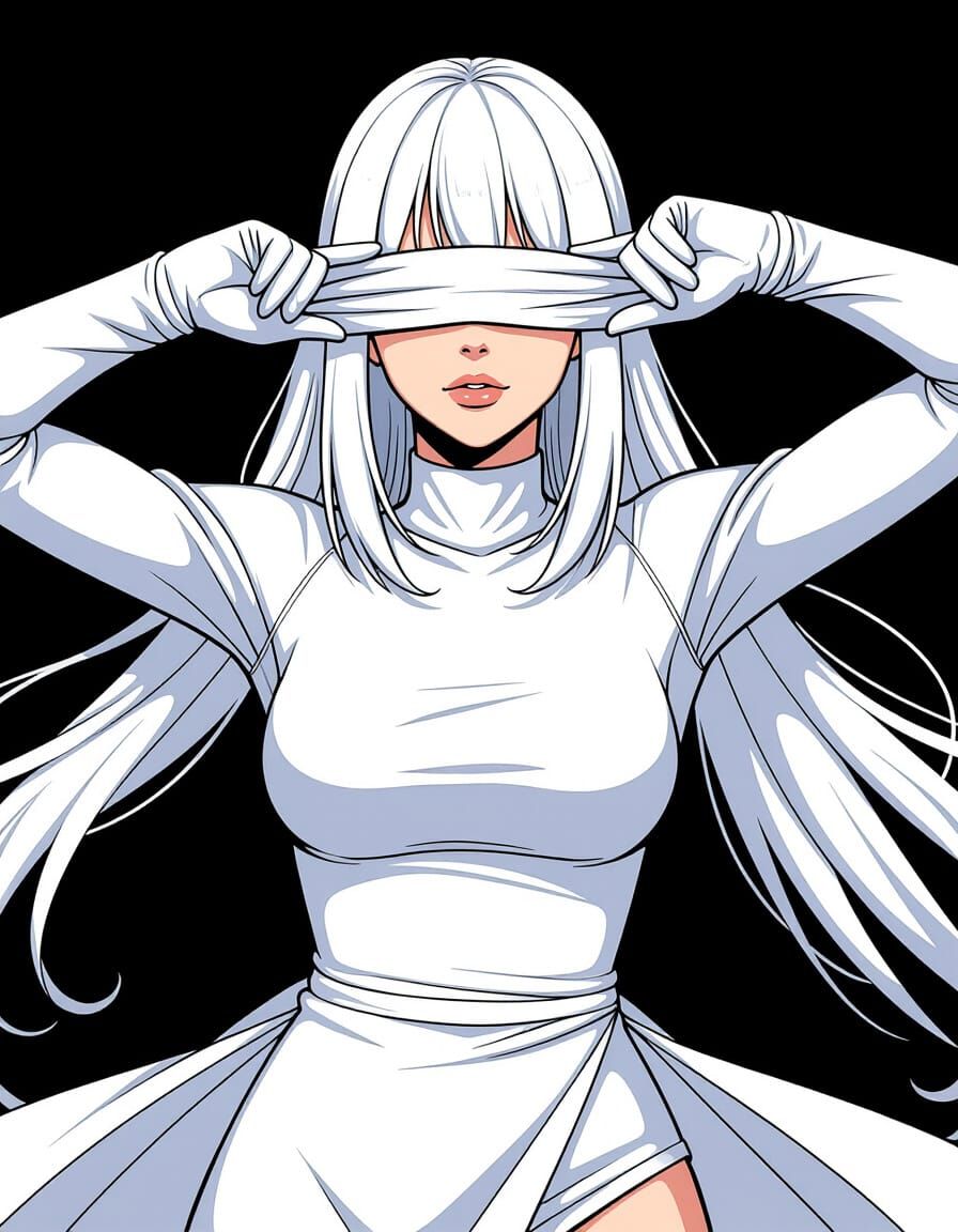 Elegant Line Art Portrait of a Blindfolded Woman