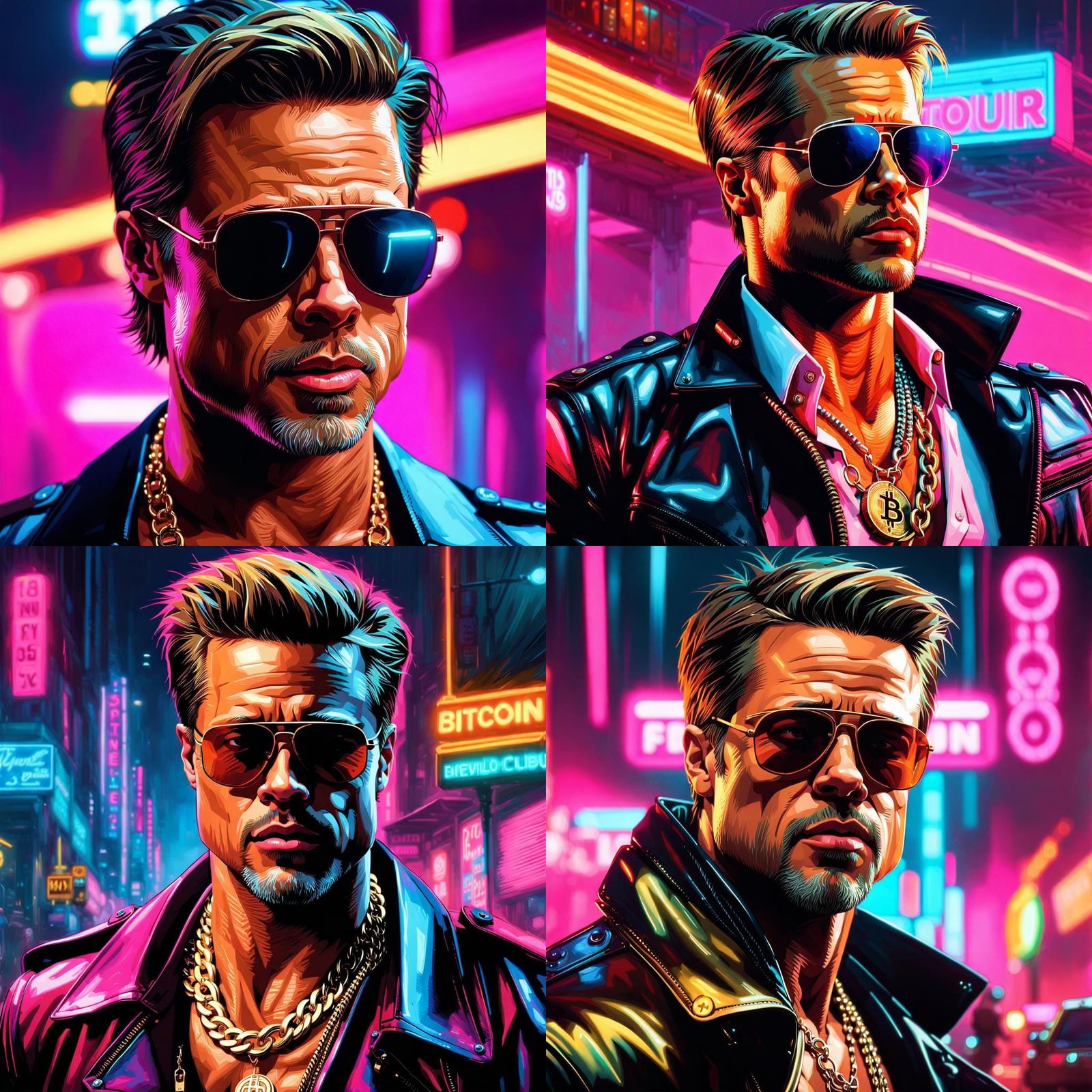 Brad Pitt as Tyler Durden in Synthwave Bitcoin Art
