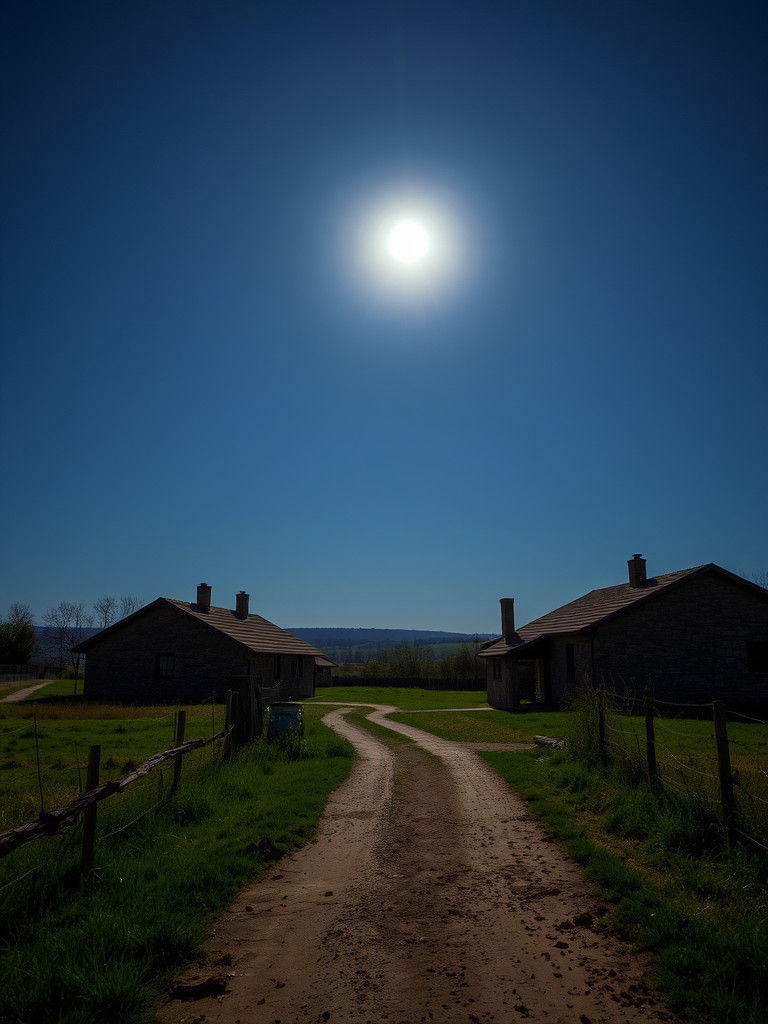 Tranquil Moonlit Night Over Rural Landscape
