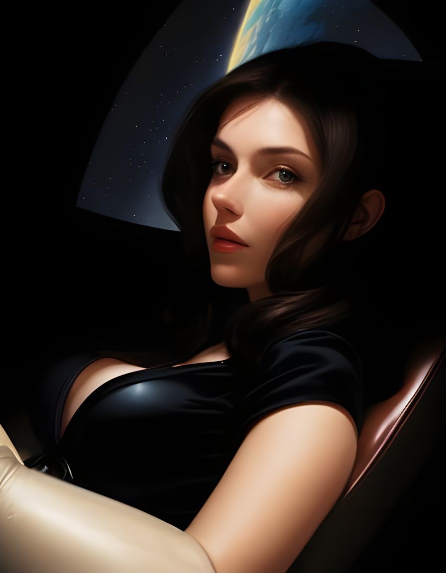 Woman in Space Lounge Contemplates the Universe