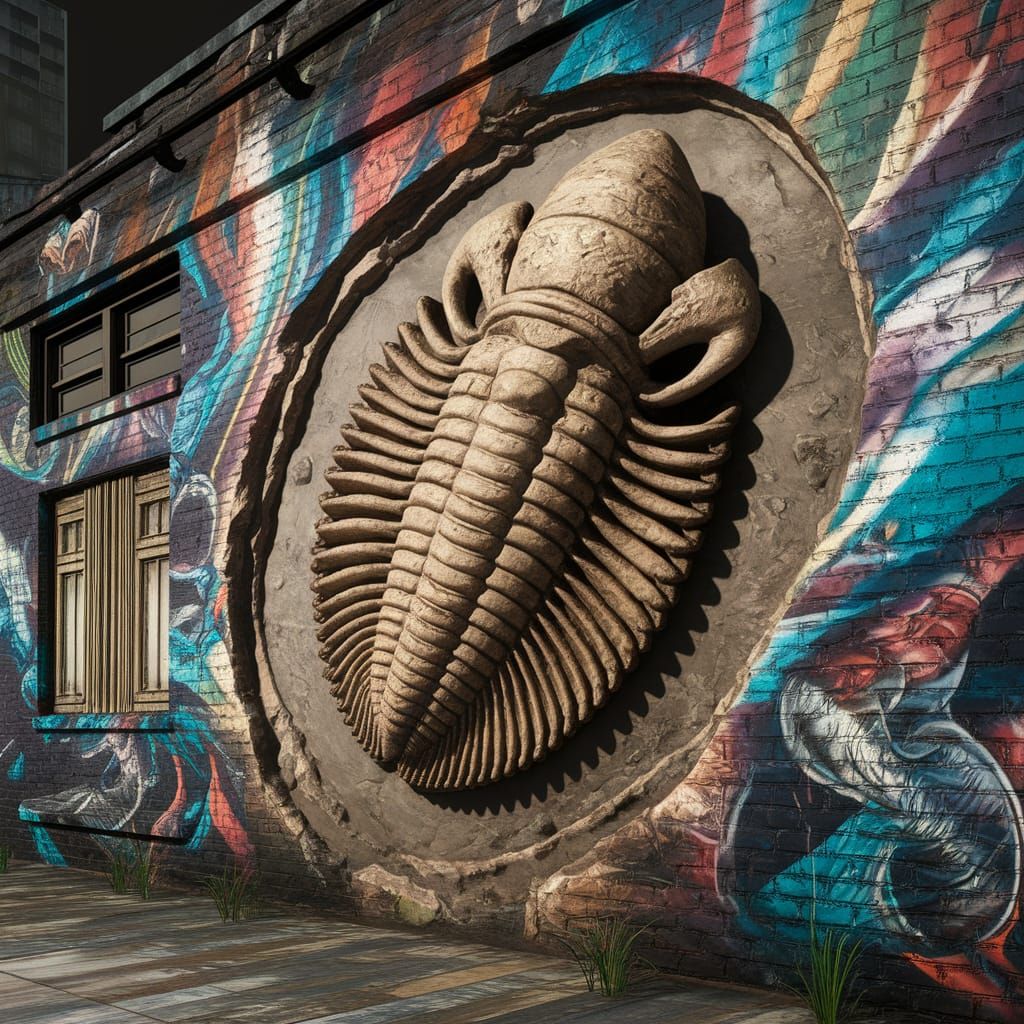 Colossal Trilobite Fossil in Urban Decay with Mythical Mural...