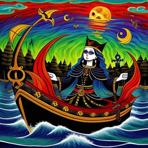 Charon Ferries a Soul: Folk Art Mixed Media