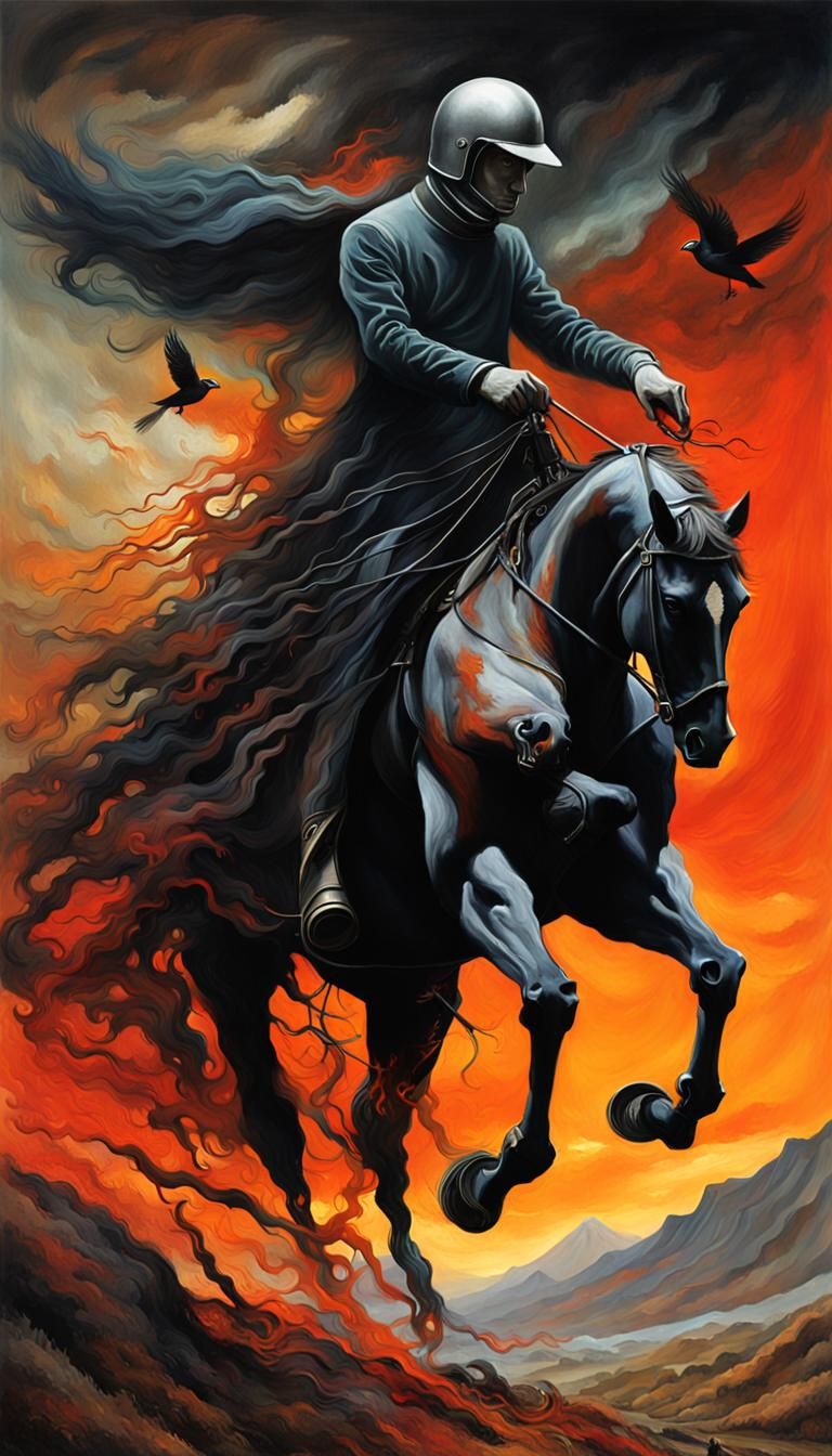 Surreal Ghost Rider in Hellish Landscape