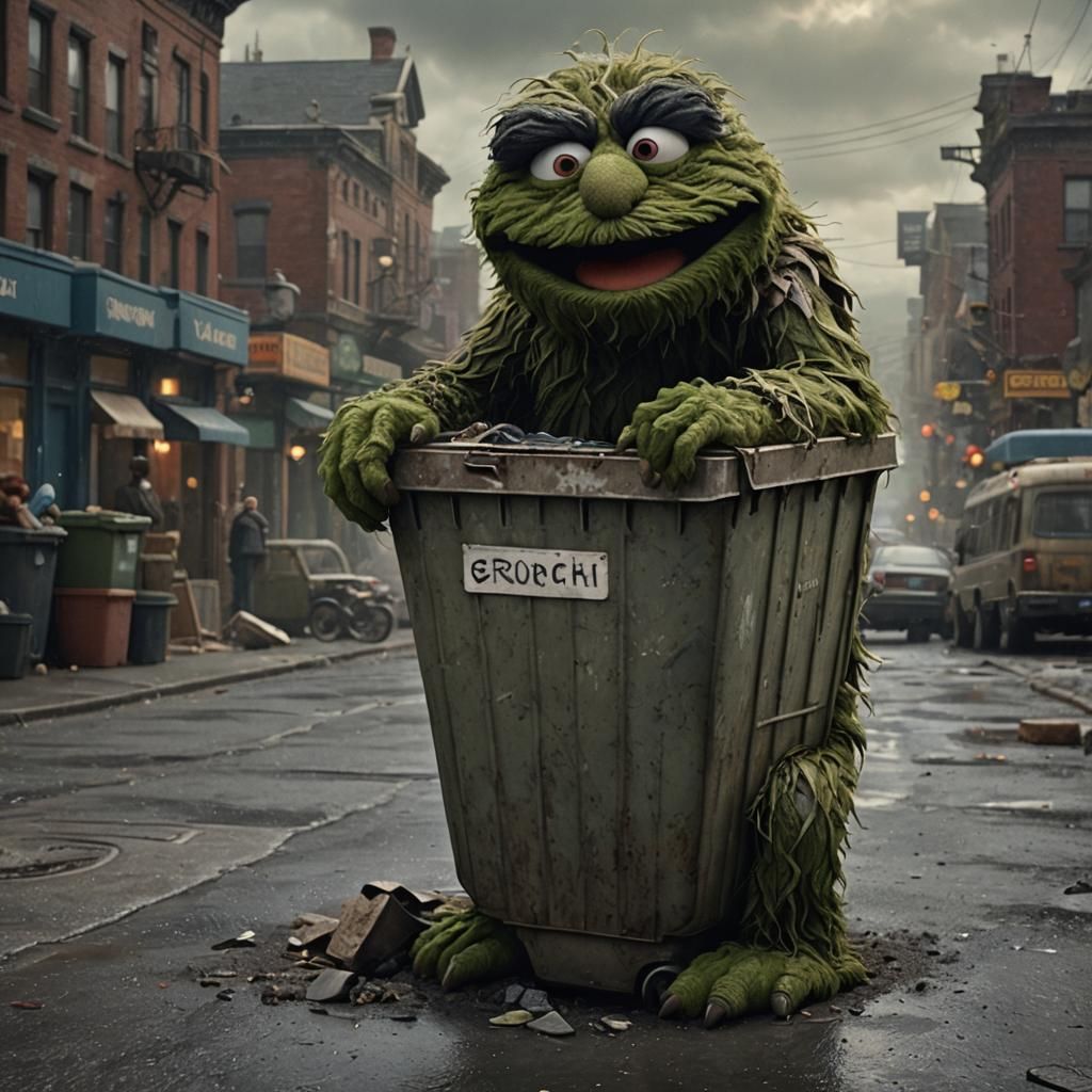 Oscar the grouch, but he's happy