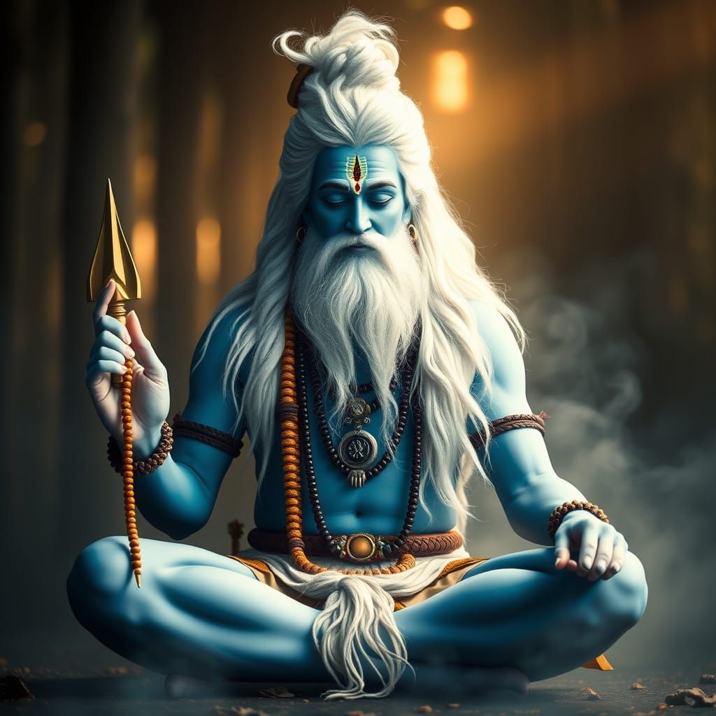 Serene Blue Lord Shiva in Lotus Position