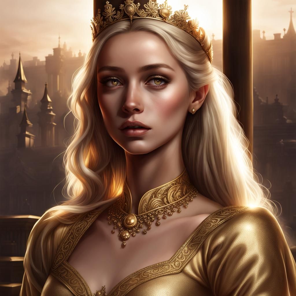 Beautiful Golden Queen in Semi-Realistic Style