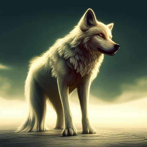 Wolf Immersed in Video Game: Detailed Matte Painting
