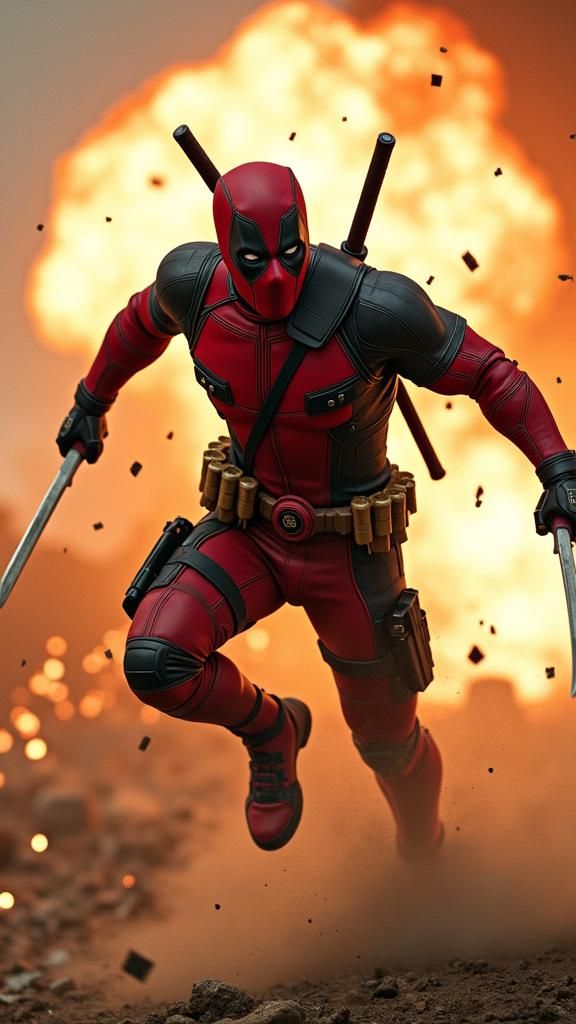 Deadpool Leaps from Explosion in Cinematic Action