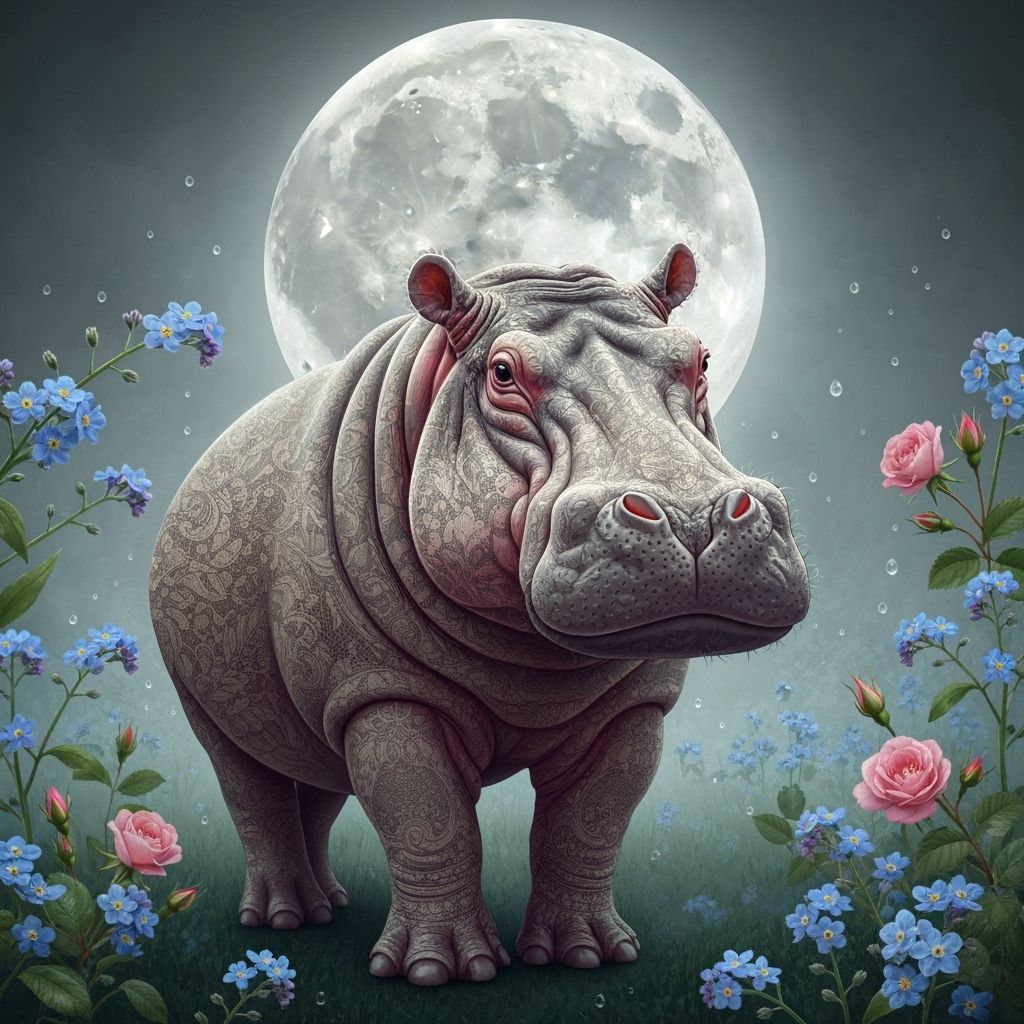 Majestic Hippo with Lace Skin Under Full Moon