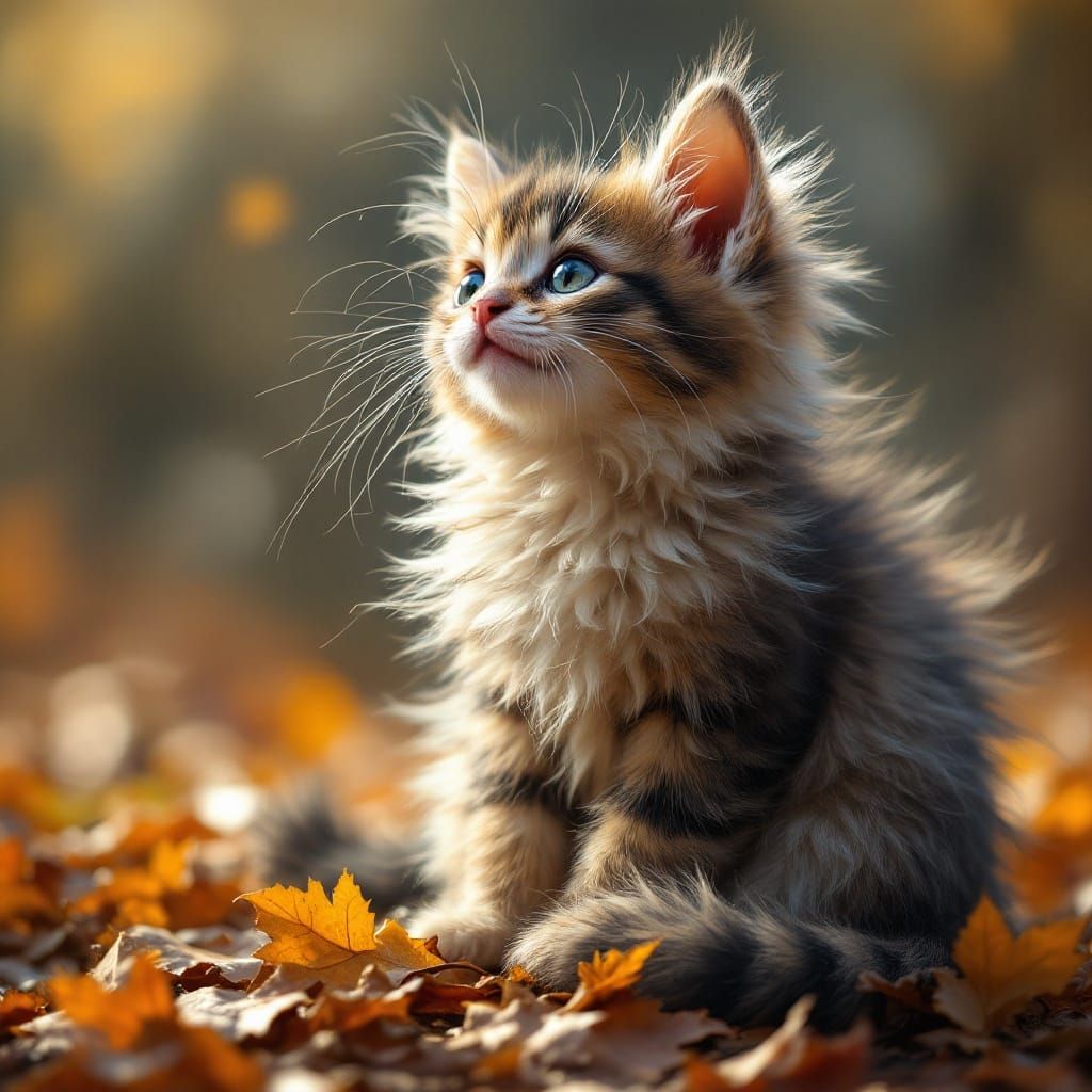 Magical Kitten-Calf Fusion on Autumn Leaves