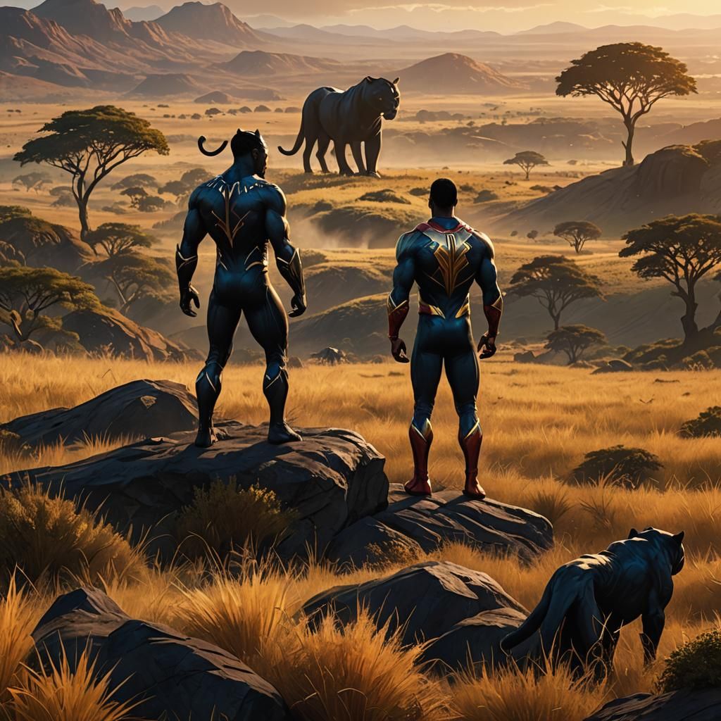 Black Panther Superman Fusion in Golden Savannah