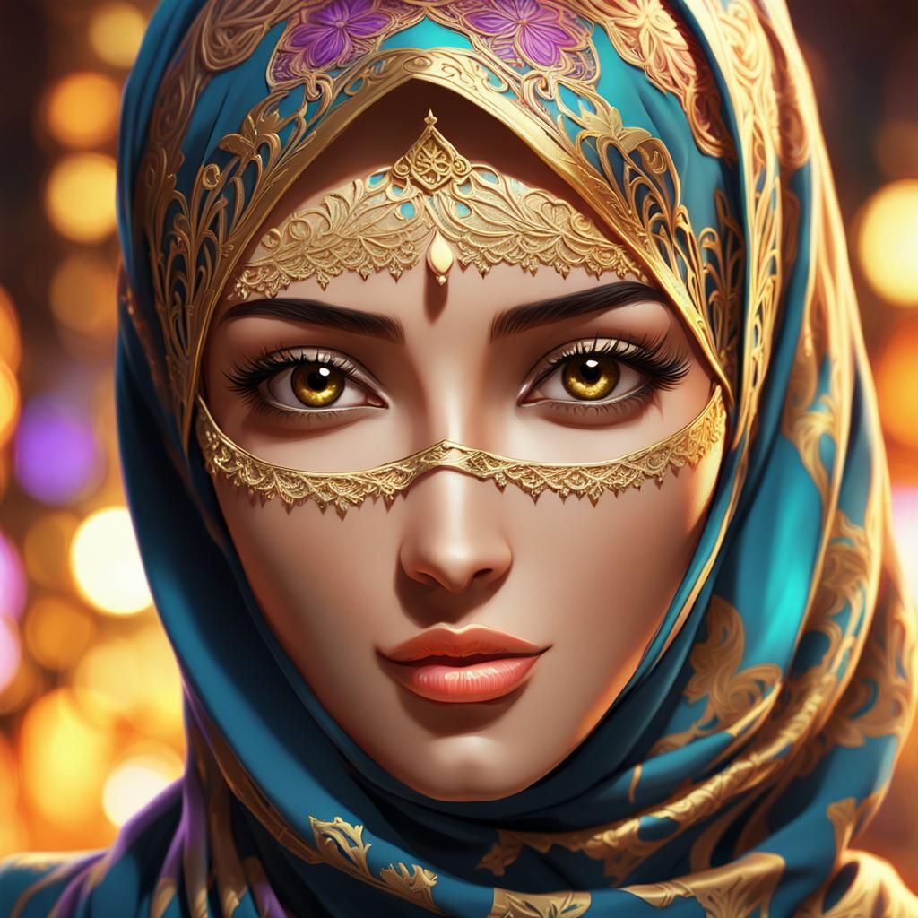 Anime Portrait: Beautiful Girl in Niqab, 3D Art