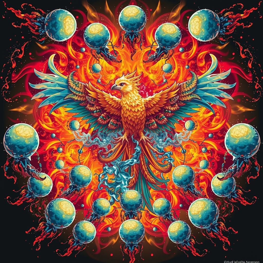 Phoenix Rising from Fire Vortex: Hyperrealistic Rendering